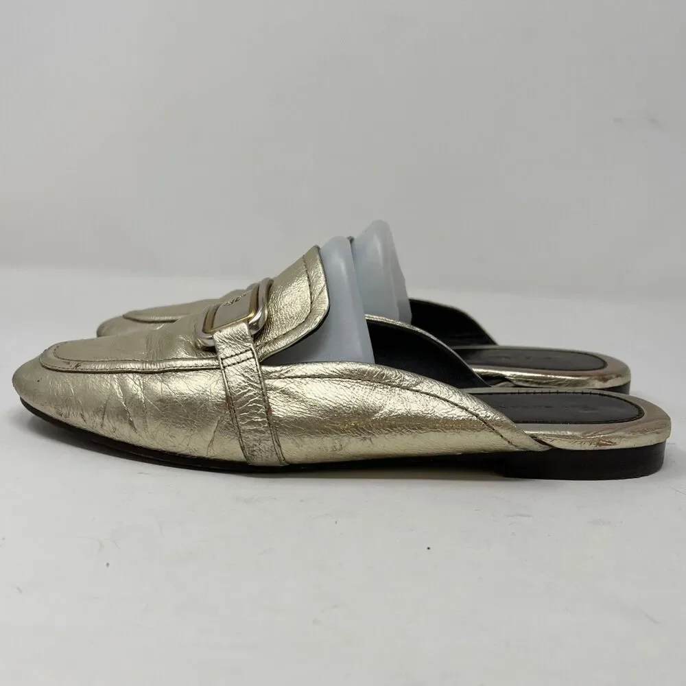 Tory Burch Women’s GEORGIA BACKLESS LOAFER Gold Metallic Leather Size 10